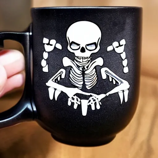 Image similar to a cup with a skeleton saying'gaming '!!! on it,'gaming '!!!