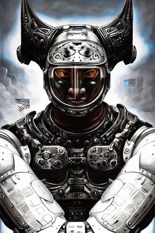 Image similar to a portrait of a muscular anthropomorphic cyberpunk jaguar in spacesuit armor with ensignia on chest plate by sandra chevrier, by jon foster, detailed render, post - processing, extremely hyperdetailed, intricate, epic composition, cybernetics, 4 k realistic, cryengine, realistic shaded lighting, sharp focus, masterpiece, by enki bilal