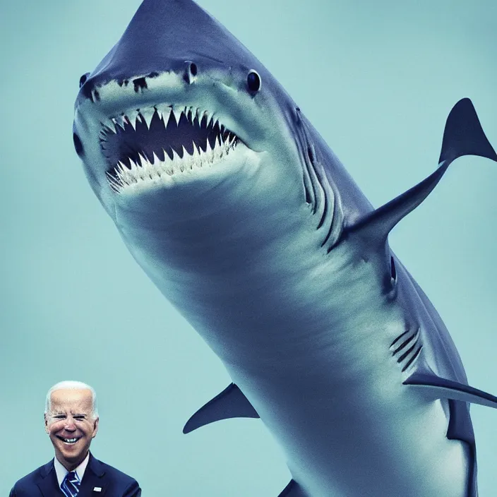 Image similar to portrait of joe biden as a shark. intricate abstract. intricate artwork. by tooth wu, wlop, beeple, dan mumford. octane render, trending on artstation, greg rutkowski very coherent symmetrical artwork. cinematic, hyper realism, high detail, octane render, 8 k, iridescent accents