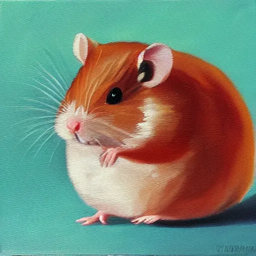 Prompt: a oil painting of a cute little hamster eating lemon