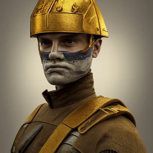 Image similar to portrait of a soldier, renaissance style, star wars character, volumetric lights, symmetry, headpiece, trending on artstation, sharp focus, leica, studio photo, intricate details, highly detailed