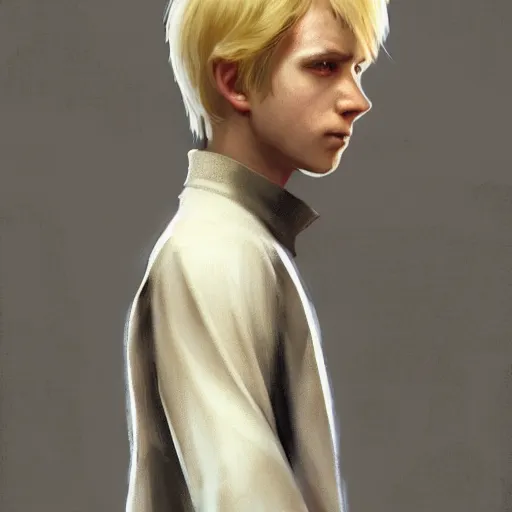 Image similar to full body Over-the-Shoulder Shot of a young blonde male jedi with short hair concept art by Doug Chiang cinematic concept art, realistic painting, high definition, digital art, matte painting, symmetrical, very detailed, realistic, dramatic lighting, cinematic, establishing shot, extremely high detail, photo realistic, cinematic lighting, post processed, concept art, artstation, matte painting, red color scheme, the Mandalorian concept art style