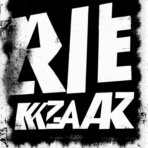 Prompt: text : k a t z k a b, font, text on a wall, black and white,