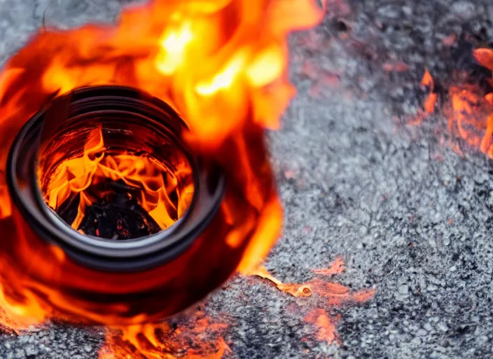 Image similar to dslr photo still of a jar filled with fire, 8 5 mm f 1. 8