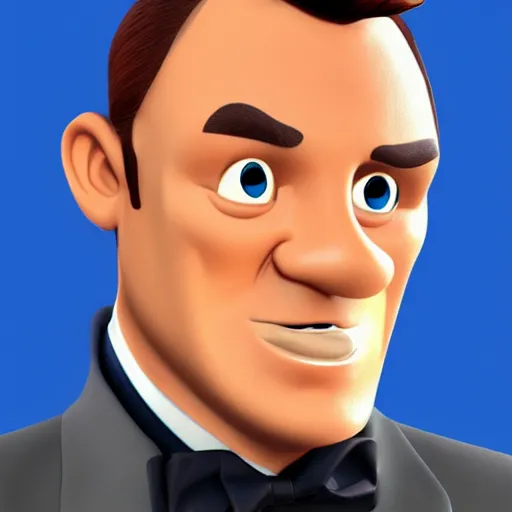 Image similar to james bond in style of 3 d pixar cartoon