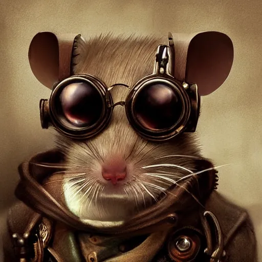 Image similar to a rat with steampunk googles, by WLOP