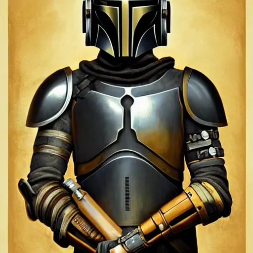 Image similar to Lofi steamPunk portrait medieval mandalorian wearing black and gold armor Pixar style by Tristan Eaton Stanley Artgerm and Tom Bagshaw