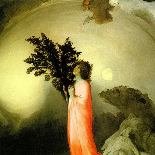 Image similar to luna grieving gaia, fresco by francisco goya