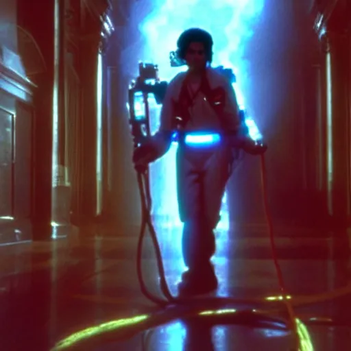 Image similar to stunning awe inspiring michael jackson with a highly detailed face as a ghostbuster in the movie ghostbusters, movie still 8 k hdr atmospheric lighting