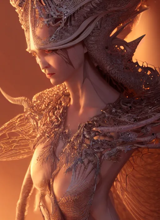 Image similar to beautiful biomechanical impish elven incredible hair, masterpiece crystalline incrustations, hyperdetailed face, elegant pose, movie still, intricate, octane render, cinematic lighting, cgsociety, unreal engine,