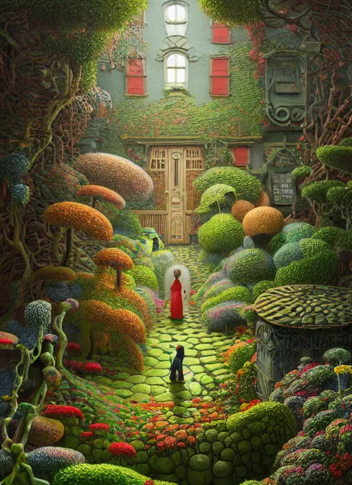 Image similar to hyper detailed 3d render like a Oil painting - the secret garden by Jacek Yerka, Mariusz Lewandowski, Houdini algorithmic generative render, Abstract brush strokes, Masterpiece, Edward Hopper and James Gilleard, Zdzislaw Beksinski, Mark Ryden, Wolfgang Lettl, hints of Yayoi Kasuma, octane render, 8k