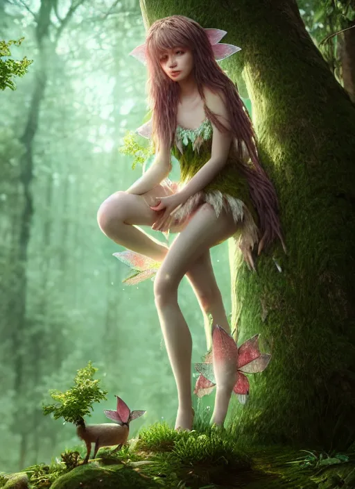 Image similar to cute forest fairy ultra realistic, concept art, intricate details, highly detailed, photorealistic, octane render, 8 k, unreal engine,