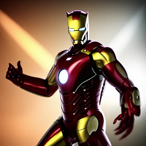 Prompt: cat inside black and gold iron man suit, octane render, realistic lighting, unreal engine