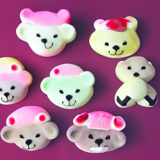 Image similar to cute japanese dessert in the shape of a bear pastel colors