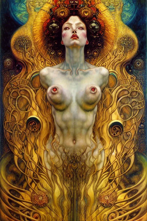 Image similar to Divine Chaos Engine by Karol Bak, Jean Delville, William Blake, Gustav Klimt, and Vincent Van Gogh, symbolist, visionary