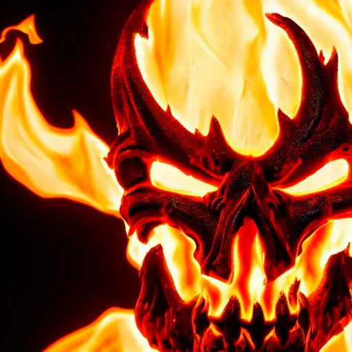 Image similar to ragnaros the firelord wielding burning skull as a mask 8 k