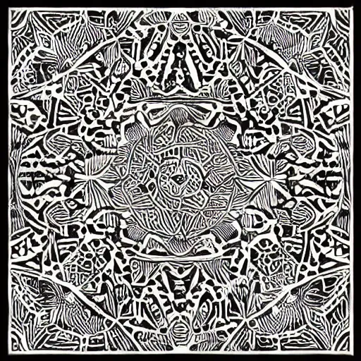 Image similar to tribal pattern detailed intricate block print, 4k, black ink on white paper