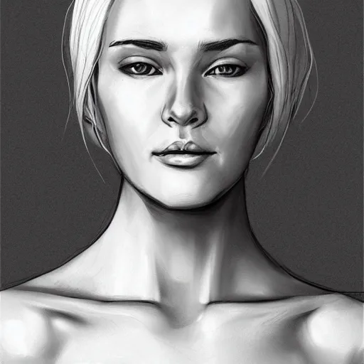 Image similar to girl, white hair, shoulder length hair, artstation, elegant, georgeus, sketch, black and white, pencil, highly detailed