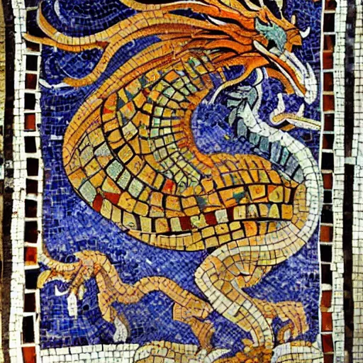 Image similar to a beautiful roman mosaic of a welsh dragon, england, circa 2 0 0 ad