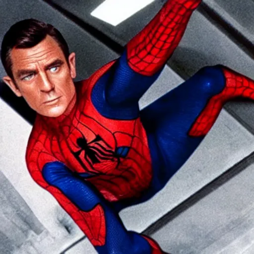 Image similar to James Bond as Spiderman , a film still