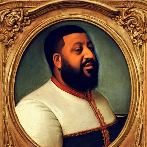 Image similar to renaissance portrait of DJ Khaled on a jetski in a river, masterpiece by Eugene de Blaas