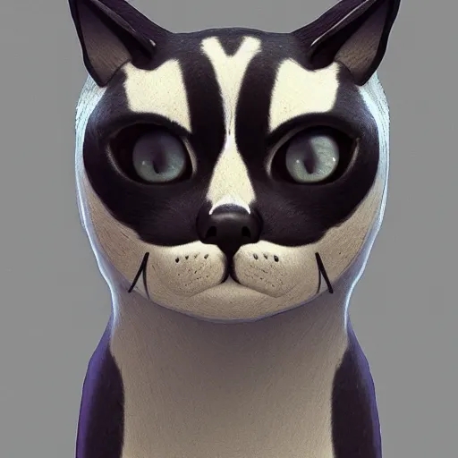 Image similar to a cat dressed as a dog, artstation hq, dark phantasy, stylized, symmetry, modeled lighting, detailed, expressive, created by hideo kajima