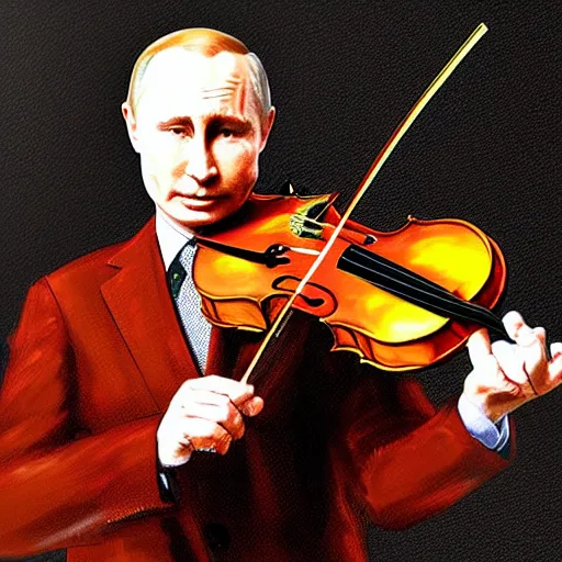 Image similar to putin playing violin, digital art