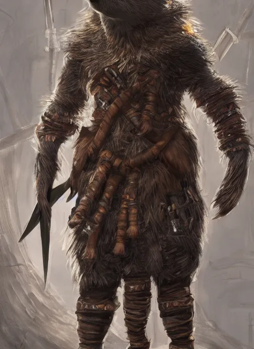 Image similar to detailed full body concept art illustration, plague style oil painting on canvas of an anthropomorphic capybara barbarian in full intricate clothing, biomutant, dystopian plague, micro detail, octane render, 4K