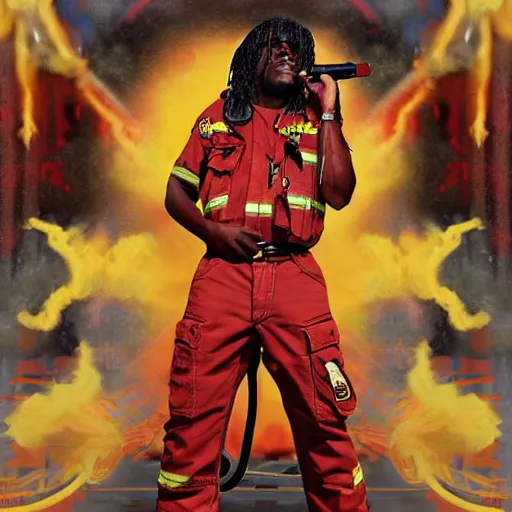 Image similar to chief keef as a firefighter digital art very detailed 4 k detailed super realistic