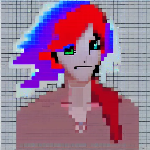 Prompt: pixel art of an androgynous person with red and blue gradient hair, for an rpg game, trending on art station, award winning