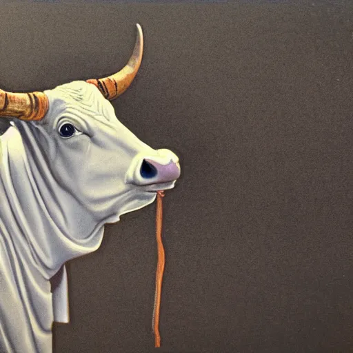 Image similar to a holy cow talking on the phone, photorealism