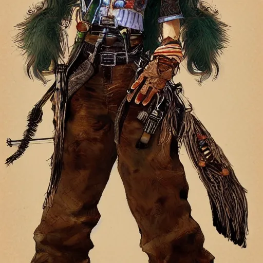 Prompt: scrufffy mexican vaquero, spaghetti western, yoshitaka amano character design