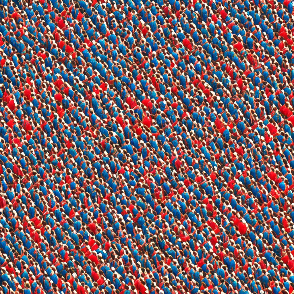 Image similar to a Where's Wally of a chinese prison, 4k, beautiful, bold colors, detailed, high resolution, realistic, intricate