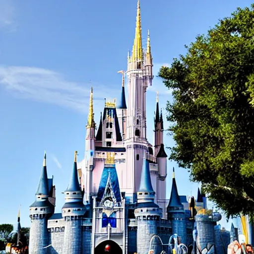 Image similar to cinderella castle at magic kingdom in the year 3035, travel blog photograph