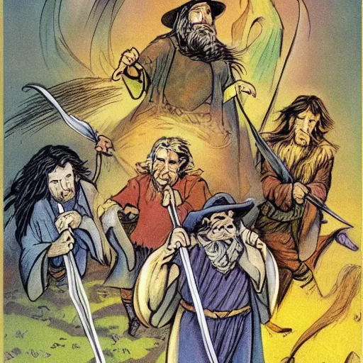 Prompt: the fellowship of the ring illustrated by dr seuss