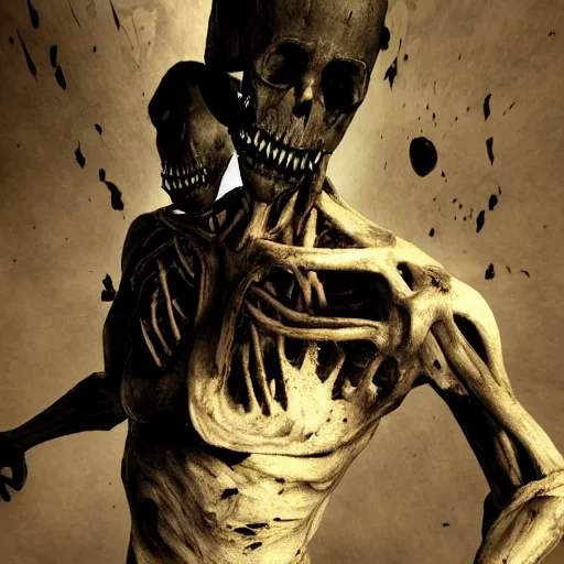 Image similar to full body, horrifying, killer, creepy, dead, detailed, 8 k, hyperrealistic, dramatic lighting, high resolution, cinematic, bendy and the ink machine style