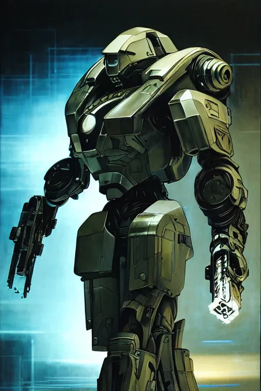 Image similar to a futuristic cybernatic armored soldier, led lights, painting by greg ruthowski, alphonse murac, yoshikata amano, yoji shinkawa, wlop, craig mullins, collaborative artwork, exquisitely high quality and detailed