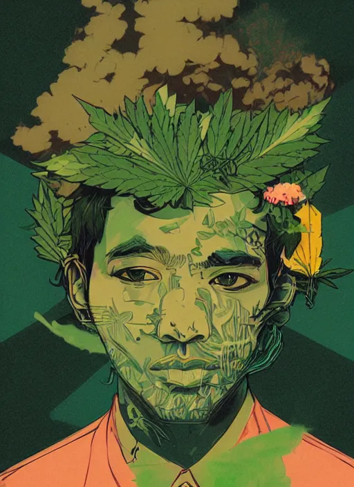 Image similar to profile picture by sachin teng x enjoi, marijuana, organic painting, asymmetrical, green, marijuana smoke, matte paint, hard edges, energetic