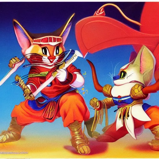 Prompt: samurai pizza cats fantasy art, boris vallejo 8 k