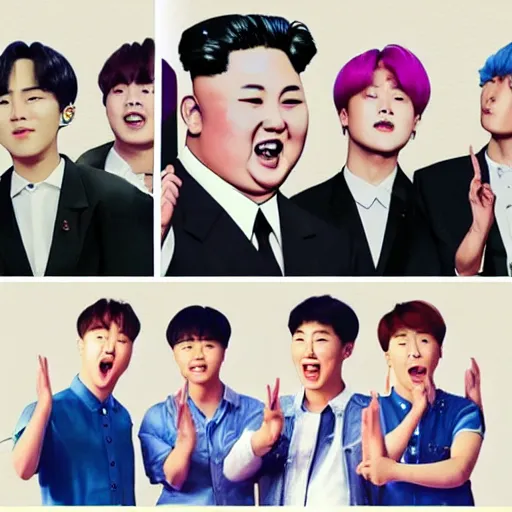 Image similar to screaming kim jong un as a member of bts band