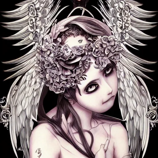 Image similar to anime manga skull portrait young woman, cherub, angel, wings, heaven, skeleton, intricate, elegant, highly detailed, digital art, ffffound, art by JC Leyendecker and sachin teng