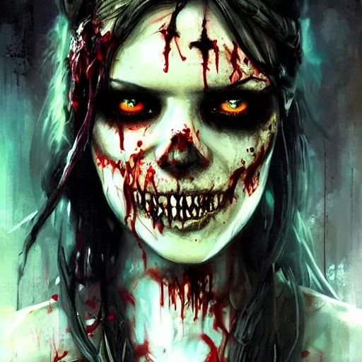 Prompt: zombie bride painted by Raymond Swanland
