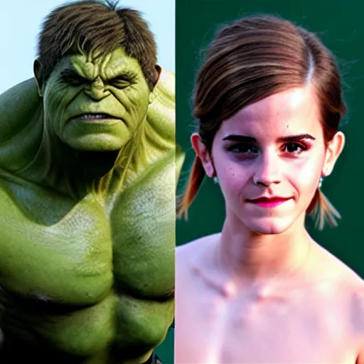 Prompt: Emma Watson as Hulk