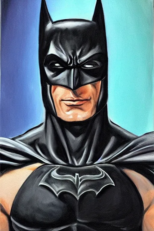 Image similar to A portrait painting of the muscular batman with scars