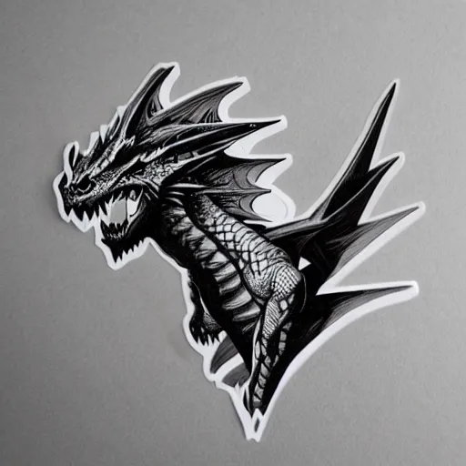 Prompt: dragon, sticker, b & w, white outline, by artgerm and greg rutkowski, grey background