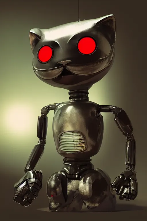 Prompt: a cute cat robot, futuristic, painted by wally wood and matt jefferies, trending on artstation, steam punk, bright macro view pixar, award - winning, blueprint, chillwave, realism