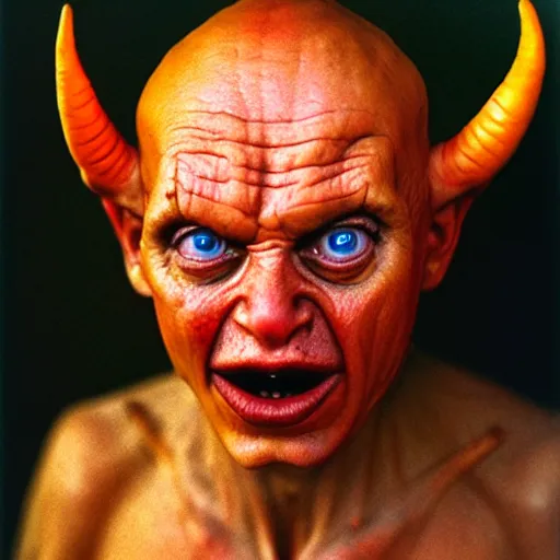 Image similar to uhd photorealisitc candid photo of satan. correct costume. correct face, accurate face. photo by annie leibowitz and steve mccurry