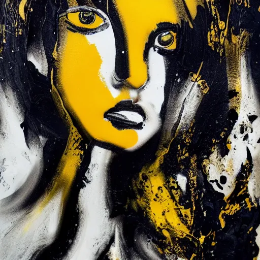 Prompt: liquid marble acrylic fluid paint, black ink, golden and black liquid materials, abstract art, beautiful female model full body portrait