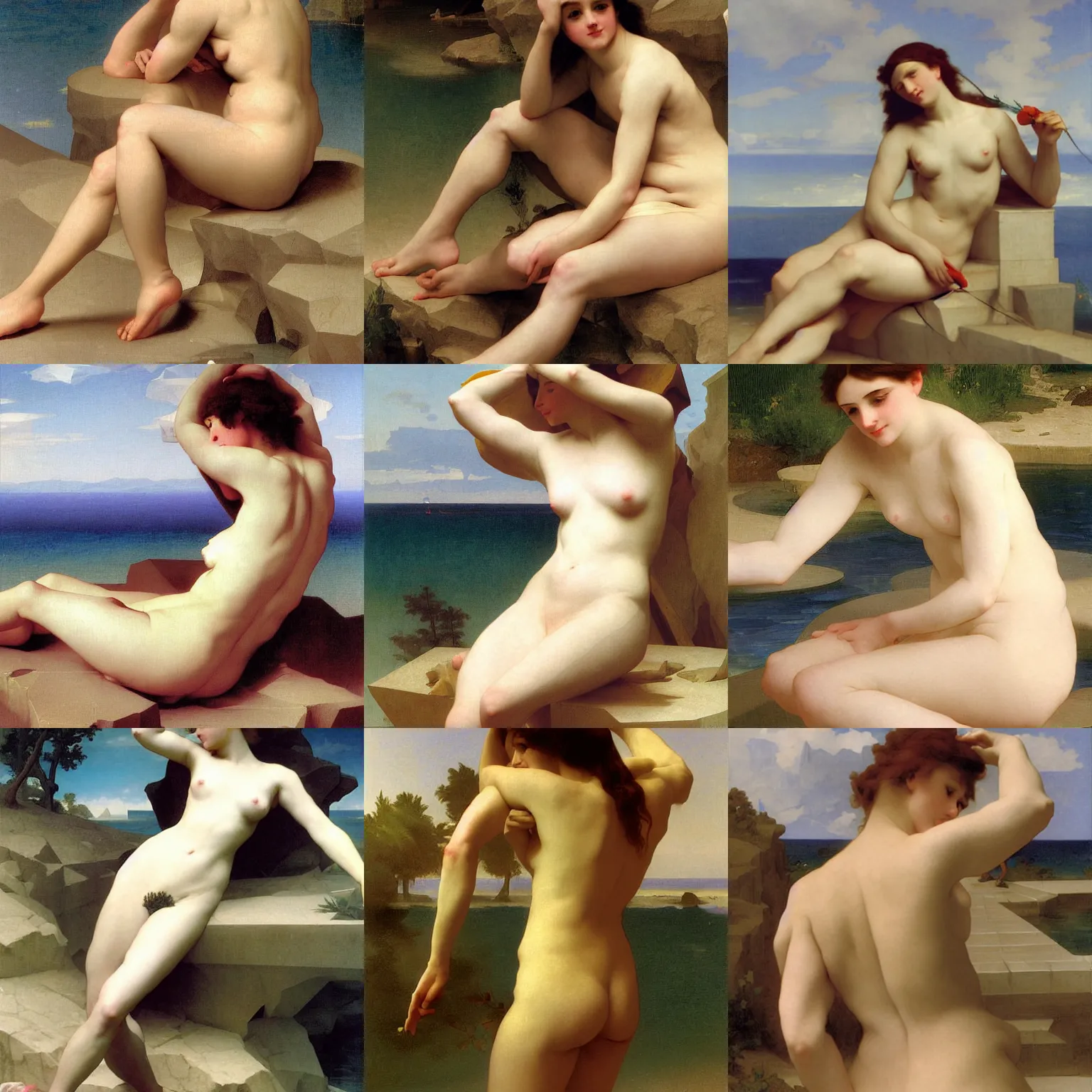 Prompt: low-poly high-light edge edged polygonal the Bather by Bouguereau