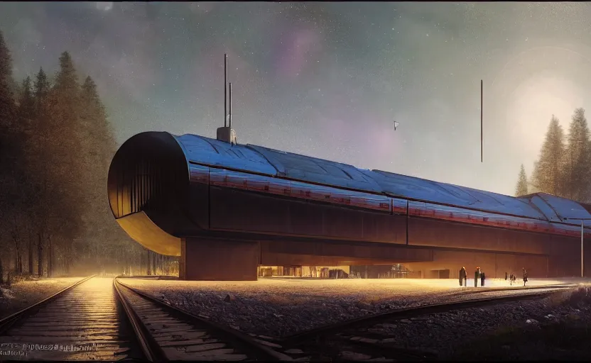 Image similar to exterior shot of utopian train station on the edge of the space with cinematic lighting by peter zumthor and renzo piano, darek zabrocki and greg ruthkowski, simon stalenhag, cinematic, holy place, paradise, scifi, futurism, atmospheric, concept art, artstation, trending on artstation